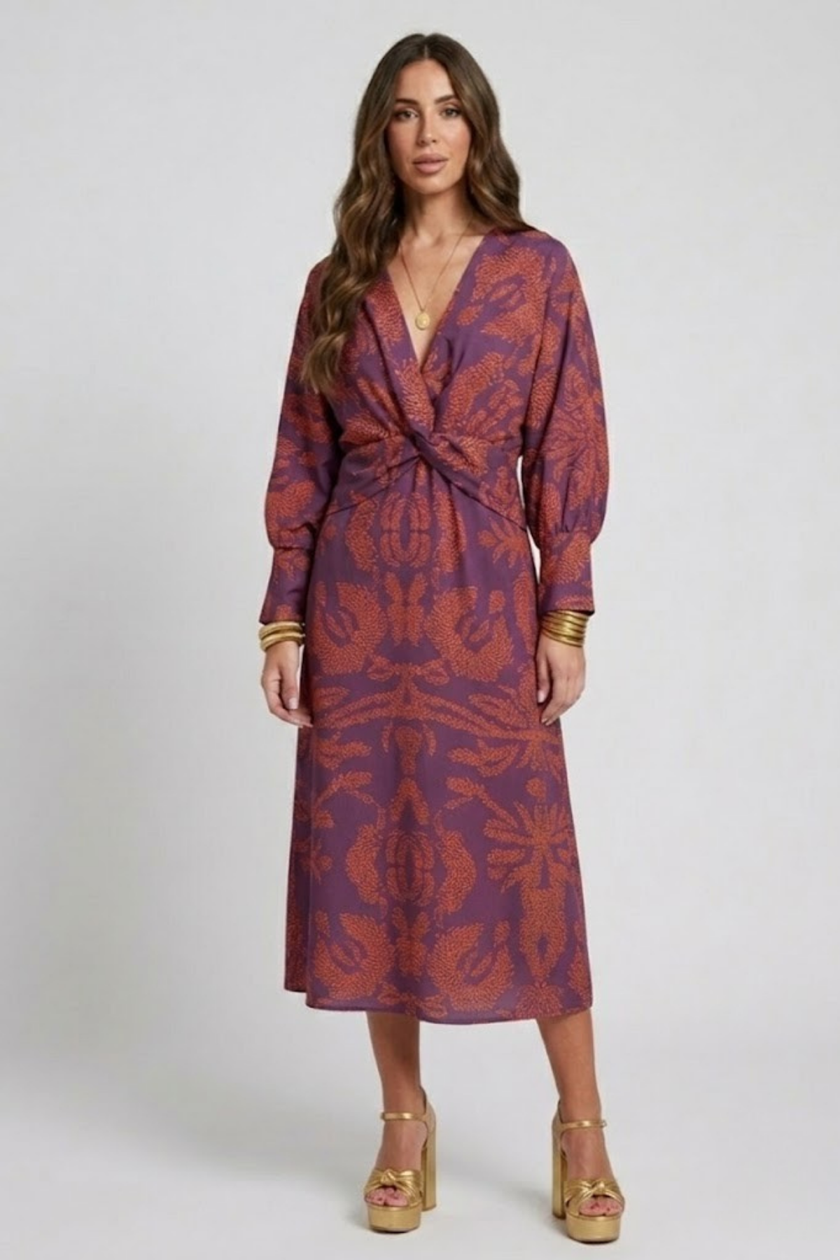 Orizelle | Printed Twist-Front Midi Dress