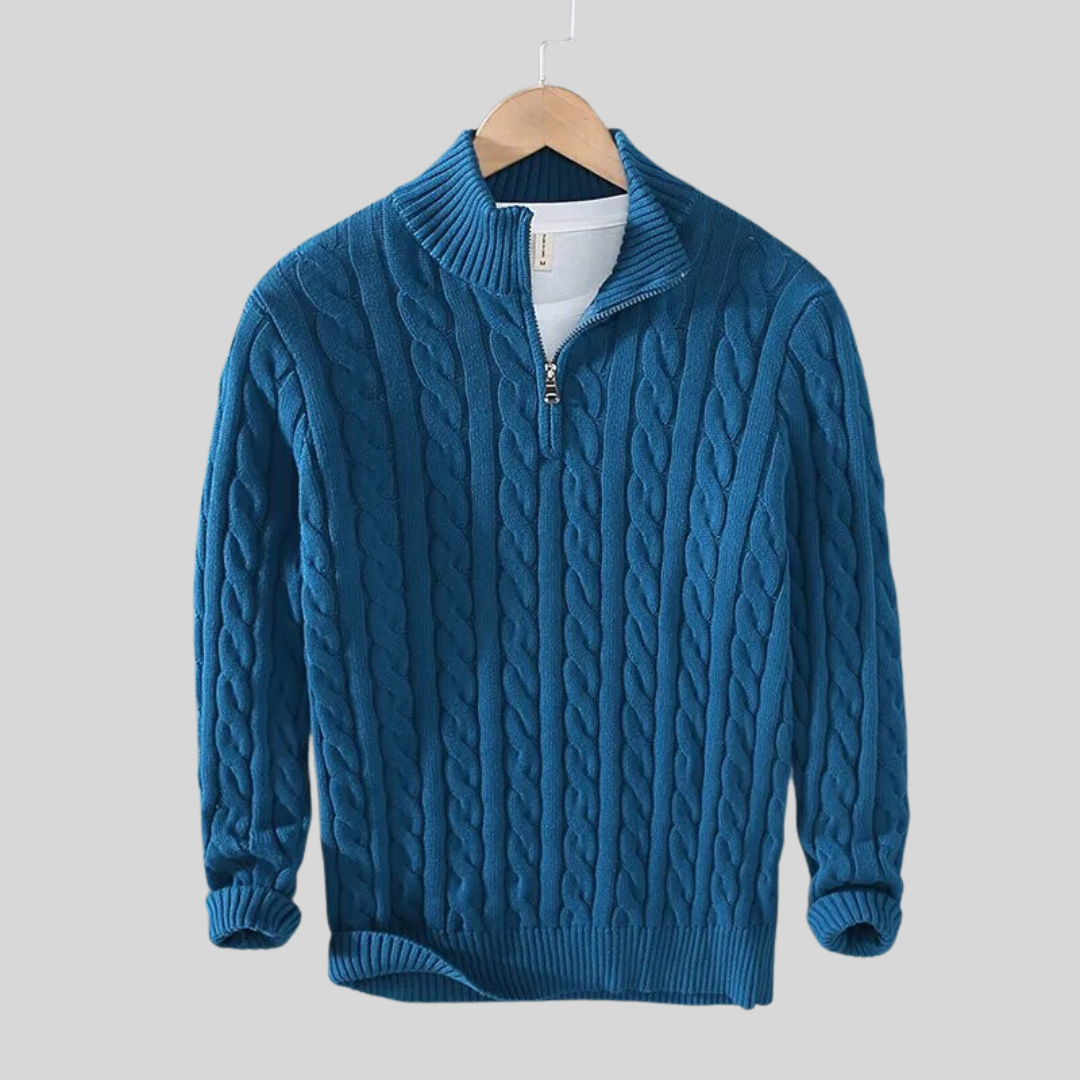 Orizelle | Men’s Cable Knit Half-Zip Sweater – Breathable Cotton & Timeless Style