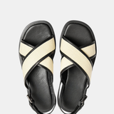 Canvas & Leather Crossover Sandals