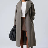Oversized Double-Breasted Wool Overcoat with Lapel Collar