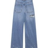 High Waist Distressed Wide Leg Denim Jeans