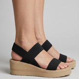 Elastic Strap Platform Wedge Sandals — Black