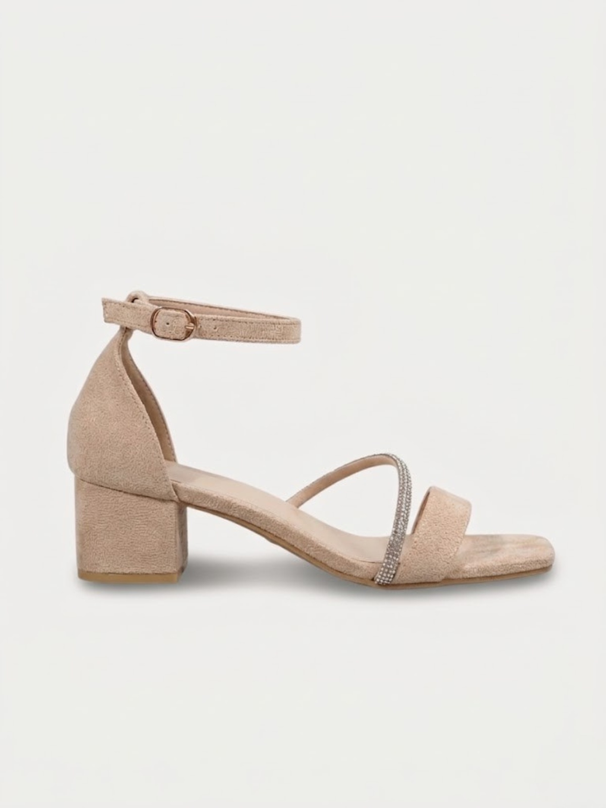 Orizelle | Diamanté Strap Block Heel Sandals — Black Suede