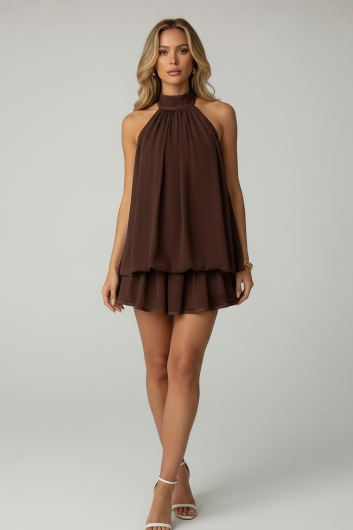 Orizelle | Halterneck Chiffon Mini Dress