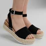 Orizelle | Suede Platform Espadrille Sandals — Black