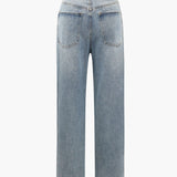 Asymmetric High-Waisted Straight-Leg Jeans in Light Wash Denim
