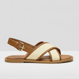Canvas & Leather Crossover Sandals