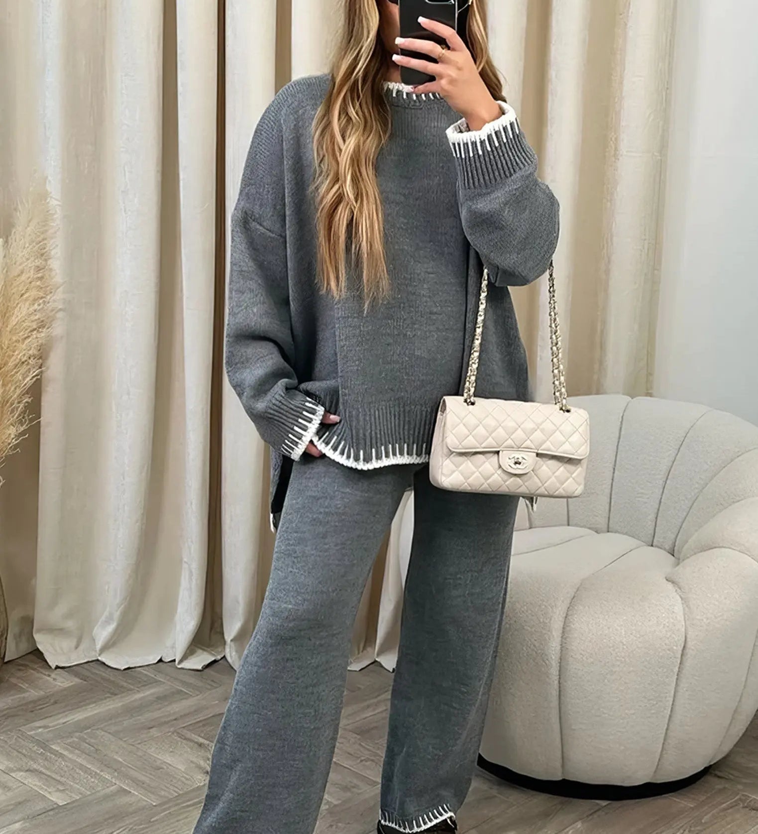 Contrast Trim Knit Two-Piece Lounge Set