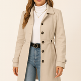 Women's Trench Coat - Single-Breasted Mid-Length Belted Lightweight Overcoat