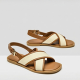 Canvas & Leather Crossover Sandals