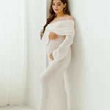 Women's Maternity Maxi Off-Shoulder Knit Long Sleeve Dress