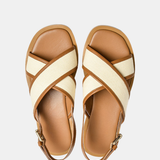 Canvas & Leather Crossover Sandals
