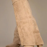 Sculptural Knee-High Wedge Boots in Faux Suede with Buckle Detail