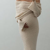 Women's Maternity Maxi Off-Shoulder Knit Long Sleeve Dress