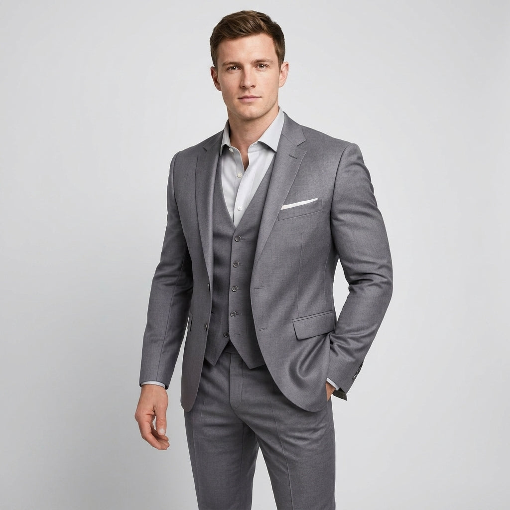Orizelle | Men's 3-Piece Suit Slim Fit Notch Lapel Wedding Business Blazer Waistcoat Trousers Set