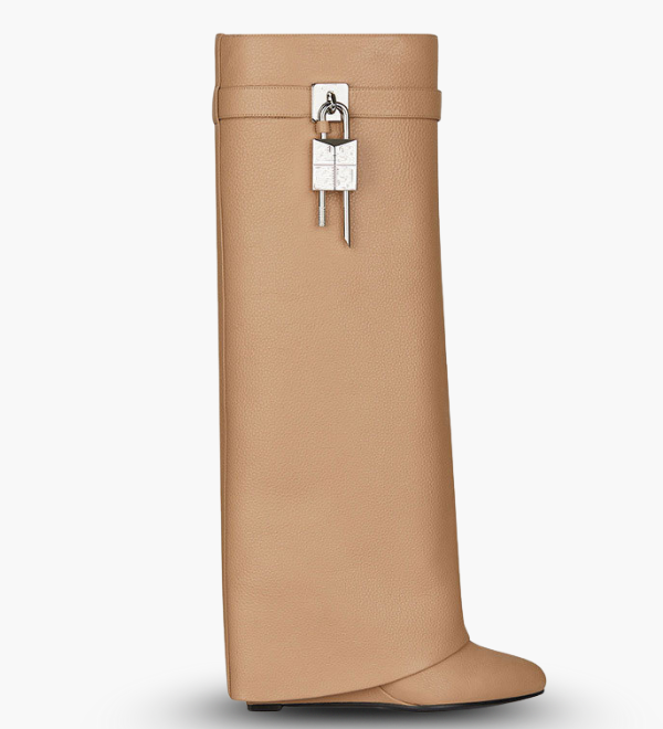 Sculptural Black Wedge Knee-High Boots in Glossy Finish