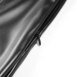 High-Waisted Faux Leather Flared Trousers with Front Slits