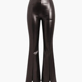 High-Waisted Faux Leather Flared Trousers with Front Slits