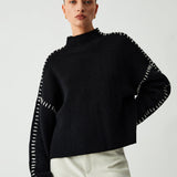 Modern Contrast-Stitch Knit Jumper – Relaxed Oversized Sweater