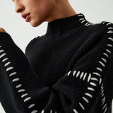 Modern Contrast-Stitch Knit Jumper – Relaxed Oversized Sweater