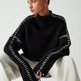 Modern Contrast-Stitch Knit Jumper – Relaxed Oversized Sweater