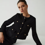 Chic Gold-Button Cropped Jacket with Pocket Detail