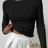 Structured Seam Long Sleeve Fitted Top