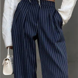 High Waist Pinstripe Wide Leg Trousers for Effortless Modern Style