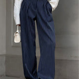 High Waist Pinstripe Wide Leg Trousers for Effortless Modern Style