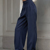 High Waist Pinstripe Wide Leg Trousers for Effortless Modern Style