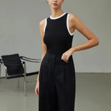 Sleeveless Contrast Trim Knit Tank Top