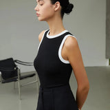 Sleeveless Contrast Trim Knit Tank Top