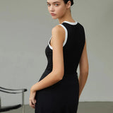 Sleeveless Contrast Trim Knit Tank Top