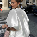 Elegant Puff Sleeve Satin Blouse – Contemporary Minimalist Top