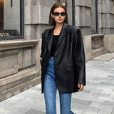 Oversized Faux Leather Blazer with Sharp Tailoring and Street-Chic Edge