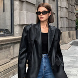 Oversized Faux Leather Blazer with Sharp Tailoring and Street-Chic Edge