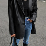 Oversized Faux Leather Blazer with Sharp Tailoring and Street-Chic Edge