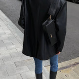 Oversized Faux Leather Blazer with Sharp Tailoring and Street-Chic Edge