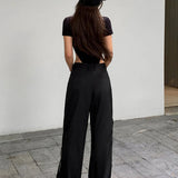 Women's Parachute Trousers – Black and Grey Colourblock Wide-Leg Streetwear Pants