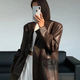 Oversized Faux Leather Blazer with Sharp Tailoring and Street-Chic Edge