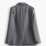 Classic Grey Pinstripe Blazer with Tailored Fit and Flap Pockets