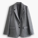 Classic Grey Pinstripe Blazer with Tailored Fit and Flap Pockets