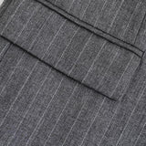 Classic Grey Pinstripe Blazer with Tailored Fit and Flap Pockets