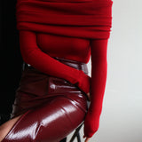 Elegant Off-Shoulder Knit Top – Sophisticated Fold-Over Sweater