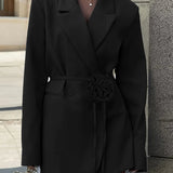 Elegant Double-Breasted Blazer Dress with Floral Belt Detail