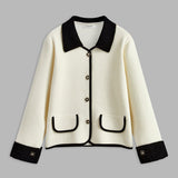 Elegant Contrast Trim Bouclé Jacket with Gold Button Detail