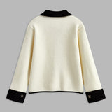 Elegant Contrast Trim Bouclé Jacket with Gold Button Detail