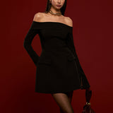 Off-Shoulder Pleated Mini Dress