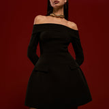 Off-Shoulder Pleated Mini Dress