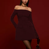 Off-Shoulder Pleated Mini Dress